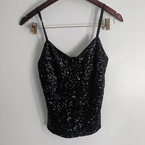 Sexy black sequin Cami with built in shelf bra